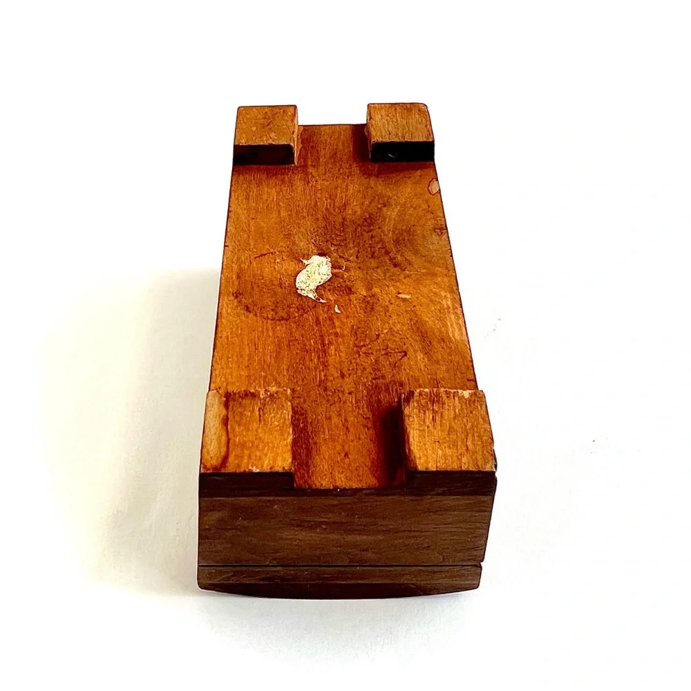 Vintage Hand-Carved Wooden Treasure Chest Trinket Jewelry Box 4” - Picture 4 of 9